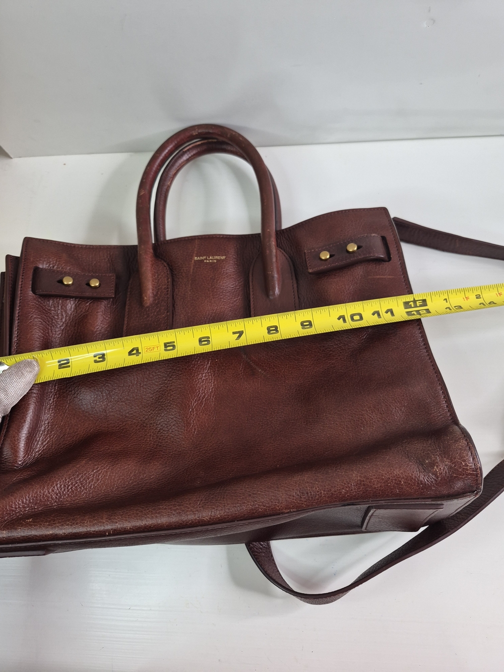 Yves Saint Laurent Dark Brown Leather Briefcase Tote with Gold Hardware - Picture 14 of 15